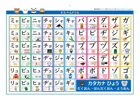 【カタカナ表】練習プリント50音・濁音・拗音 無料ダウンロード印刷 幼児・小1国語