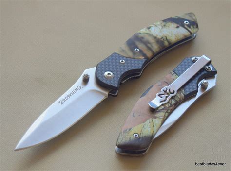 Browning Camo Handle Liner Lock Folding Pocket Knife With Pocket Clip