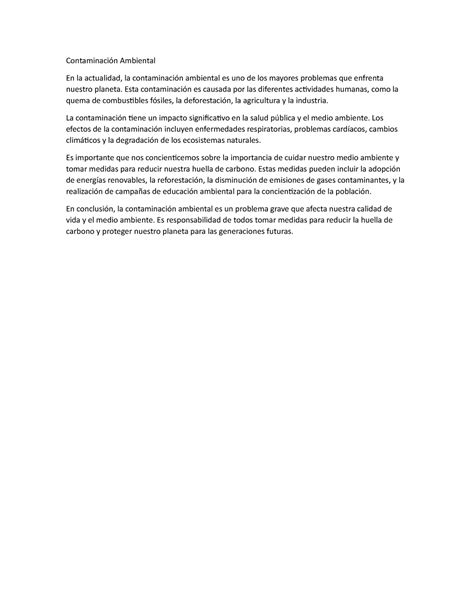 Texto informativo argumentativo Contaminación Ambiental En la