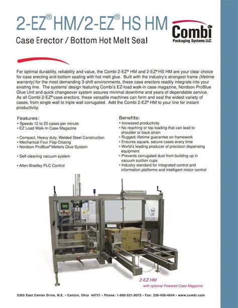 Combi Case Erector Bottom Hot Melt Seal Brochure M M Equipment Corp
