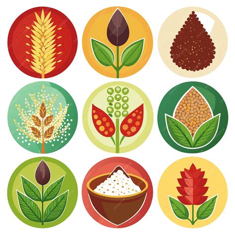 Nine Colorful Circles With Different Types Of Grain And Plants Premium Ai Generated Vector