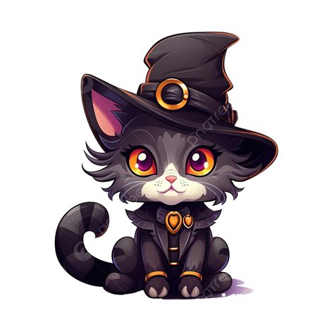 Halloween Cat Witch Cat Dressed In Halloween Costume Cartoon Vector