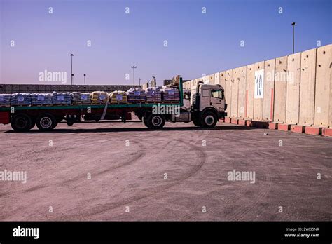 A Truck Loaded With Humanitarian Aid Supplies At The Israel Gaza Kerem