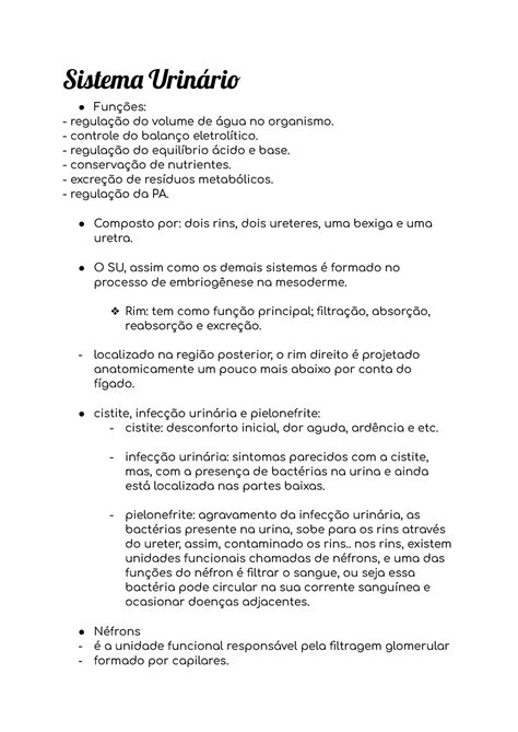 Sistema urinário Resumo rápido sobre o assunto Sistem Urinári