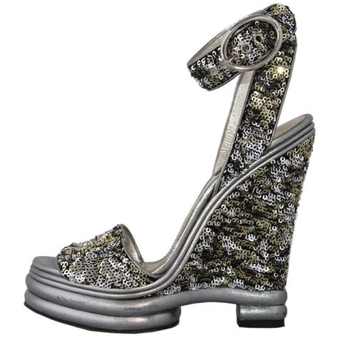 Dolce And Gabbana Silver Sequins Sandal 39 For Sale At 1stdibs