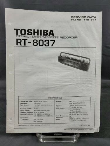 Toshiba Repair Service Parts Manual For 1987 Radio Cassette Recorder Rt 8037 Ebay