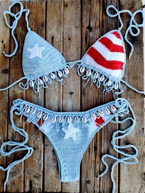Crochet Bikini Set High Hip PUERTO RICAN Flag Bikini Etsy
