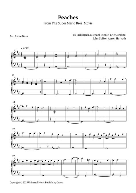 Peaches Arr André Nusa By Jack Black Sheet Music For Easy Piano At Sheet Music Direct