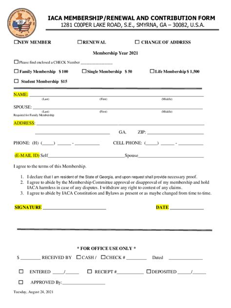 Fillable Online IACA MEMBERSHIP RENEWAL AND CONTRIBUTION FORM Fax