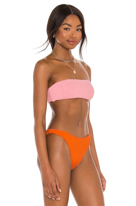 Solid Striped Annabelle Reversible Bikini Top In Papaya REVOLVE