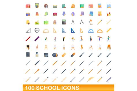 100 School Icons Set Cartoon Style 1783798 Icons Design Bundles