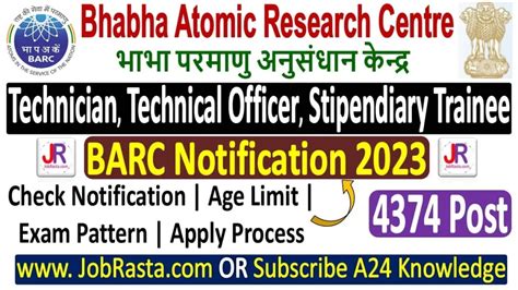 Barc Recruitment Notification For Post Online Form