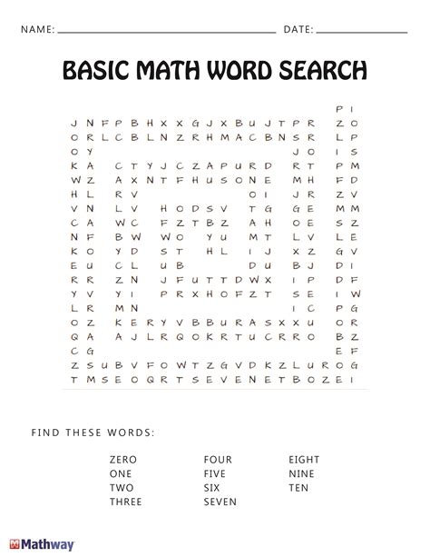 Free Printable Word Search Math Terms