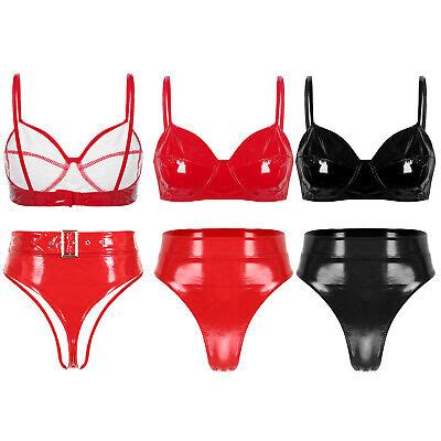 Tiaobug Damen Glänzend Bikini Sets Push up BH und High Waist Slip Lack