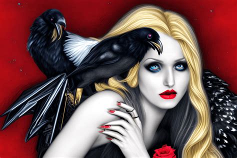Seductive Angelic Blonde Vampire Lady With Bloody Red Lips Smiling