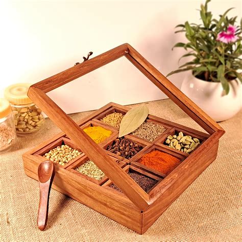 LUXE EEM Sheesham Wooden Spice Box For Kitchen Decorative Handmade