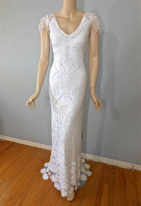 White Crochet Hippie Wedding Dress Bohemian Wedding Dress White Lace