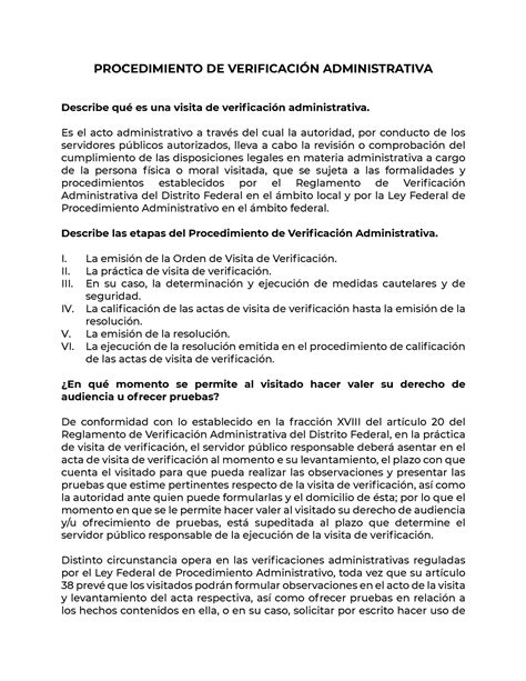 Tarea Procedimiento De Verificacion Administrativa Procedimiento De