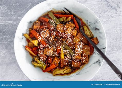 Vegan Asian Stir Fry With Marinated Tofu Cubes In Kecap Sauce Healthy