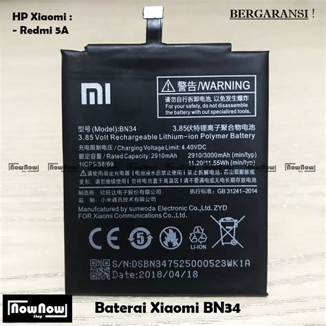 Baterai Xiaomi Redmi 5A BN34 Original Batre Batrai Battery HP Shopee