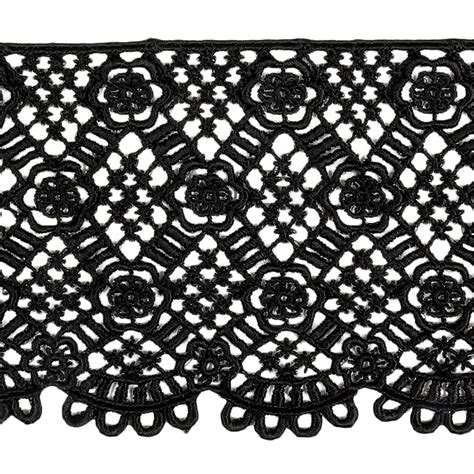 Black Flowers And Diamonds Venise Lace Trim With Scalloped Edge