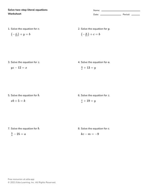 42 solve literal equations worksheet - Worksheet Master