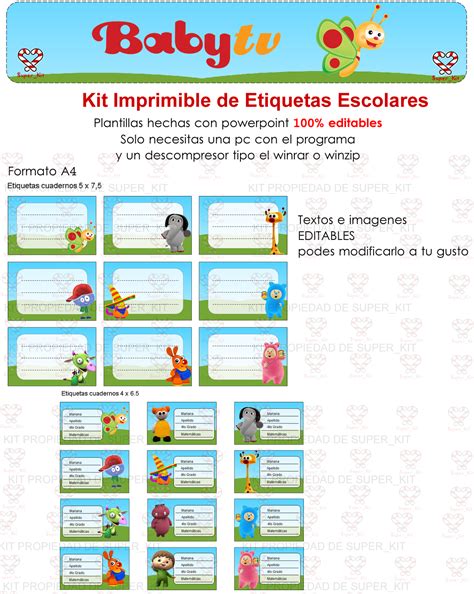 Baby Tv - Etiquetas Escolares Editables - Payhip