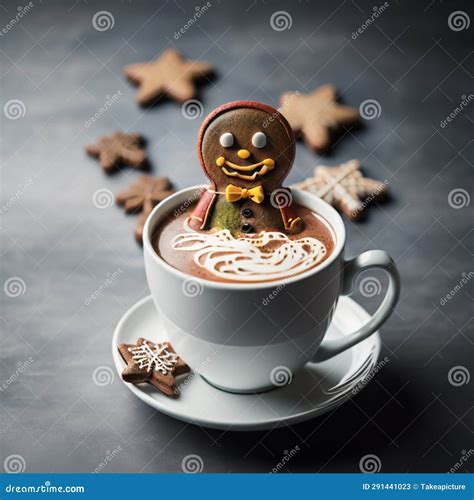 An Adorable Gingerbread Man In A Hot Cup Of Cocoa Stock Illustration Illustration Of Drink