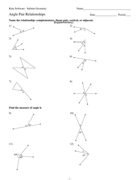 Angle Pair Relationships Worksheet