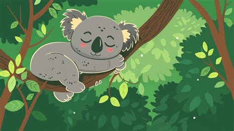 El Lindo Koala De Dibujos Animados Durmiendo En Un Rbol Foto Premium