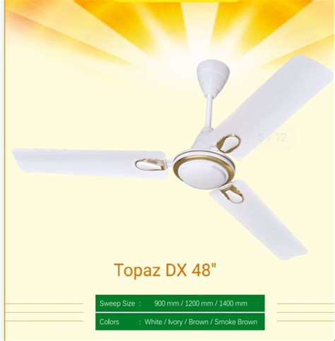 White 3 Blades Ceiling Fans 36 Inch Sweep Size 1200 Mm Power 60W At