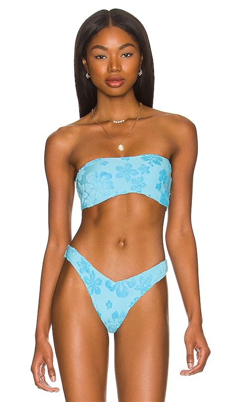 Frankies Bikinis Jean Bandeau Terry Jacquard Bikini Top In Blue Isle