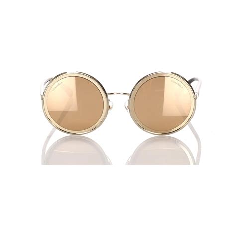 Chanel Gold 18k Round Mirror Sunglasses Golden Metal Plastic Ref194784