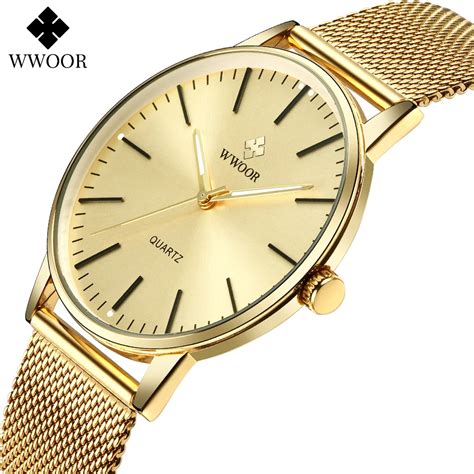 WWOOR Men Gold Watches 2023 Luxury Brand Men Fashion Quartz Golden