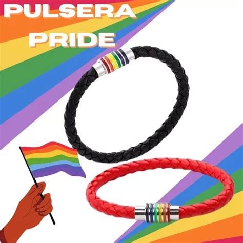 Pulsera Orgullo Lgbt Cierre Con Im N Cuero Pride Arcoiris Meses Sin