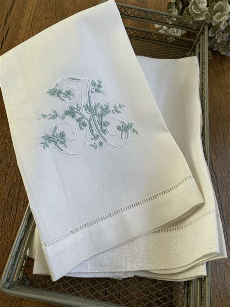 Embroidered Linen Guest Towels Monogrammed Guest Tea Towel Etsy