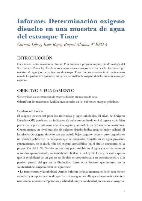 Informe Oxigeno Disuelto Estanque T Nar Pdf Descarga Gratuita