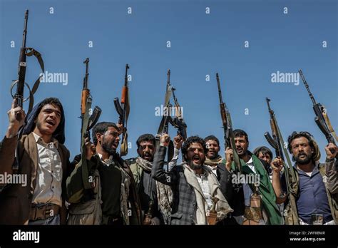 Sanaa Yemen 29th Jan 2024 Armed Rebels Of The Iran Backed Houthi