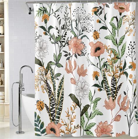 Extra Long Green Boho Floral Shower Curtain 72 X 84 Inch Flower Leaves