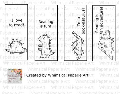 Dinosaur Bookmarks Printable Bookmarks To Color Digital Etsy