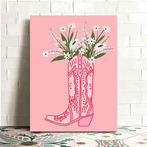 Temu｜1pc Cowboy Boot Flower Vase Canvas Wall Art 12x16in Perfect