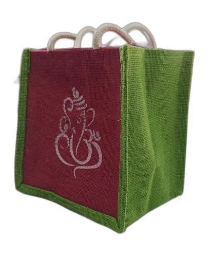 Long Shoulder Length Pink Green And White Kg Ganesha Printed Jute