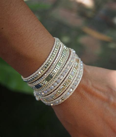 5 Times Wrap Bracelet White Crystal Beaded Mix Boho Bracelet