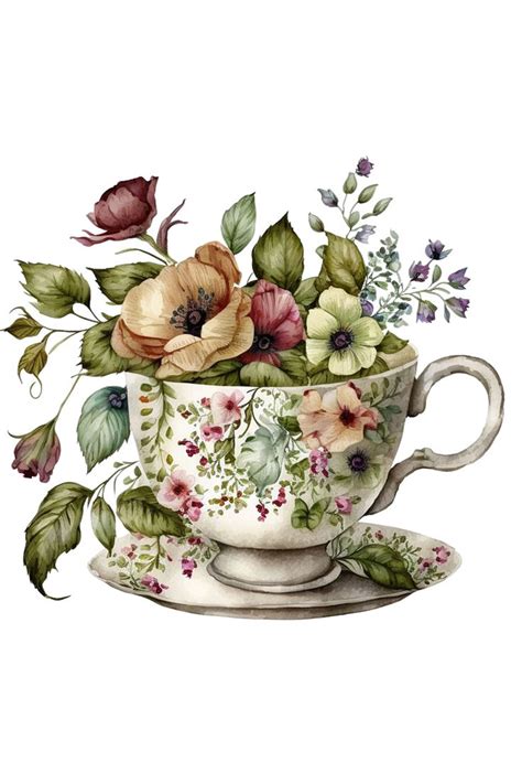 Flowers in a cup. Цветы в чашке. PNG. | Clip art vintage, Digital art ...