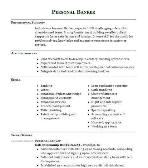 Personal Banker Resume Objectives Resume Example