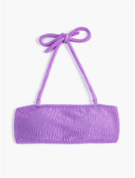 Mor Kadın Straplez Bikini Üstü Boyundan Bağlamalı Dokulu SAK MM Koton