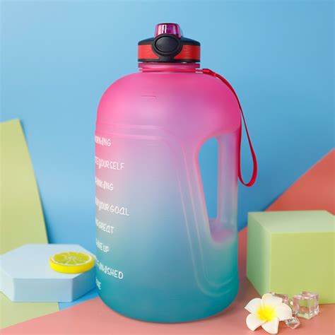 Large 1 Gallon Motivational Water Bottle With Handle Removable Straw