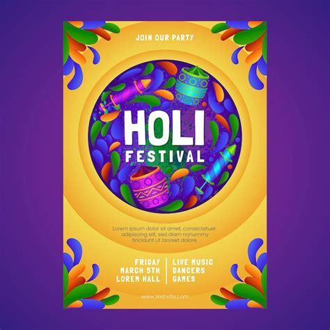 Plantilla de invitación para la celebración del festival holi Vector