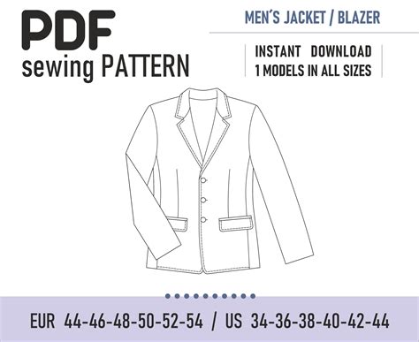 PDF Sewing Pattern Mens Jacket Blazer Size 44 54 Etsy