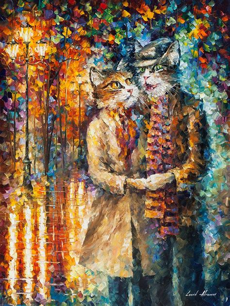 CAT COUPLE Giclee Stretched PALETTE KNIFE Oil Painting On Canvas